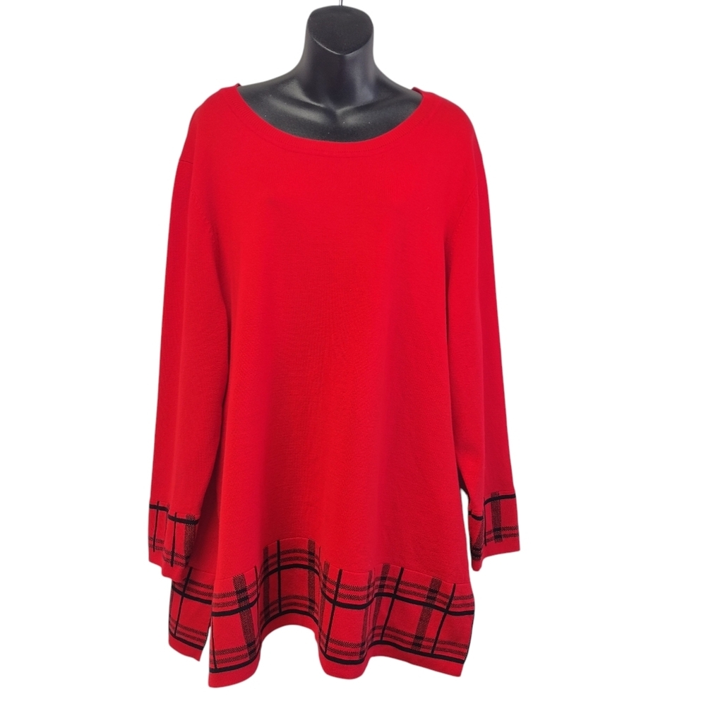 Notations Sweater Women Plus Size 2X Red Black Long Sleeve Pullover Size 2X
